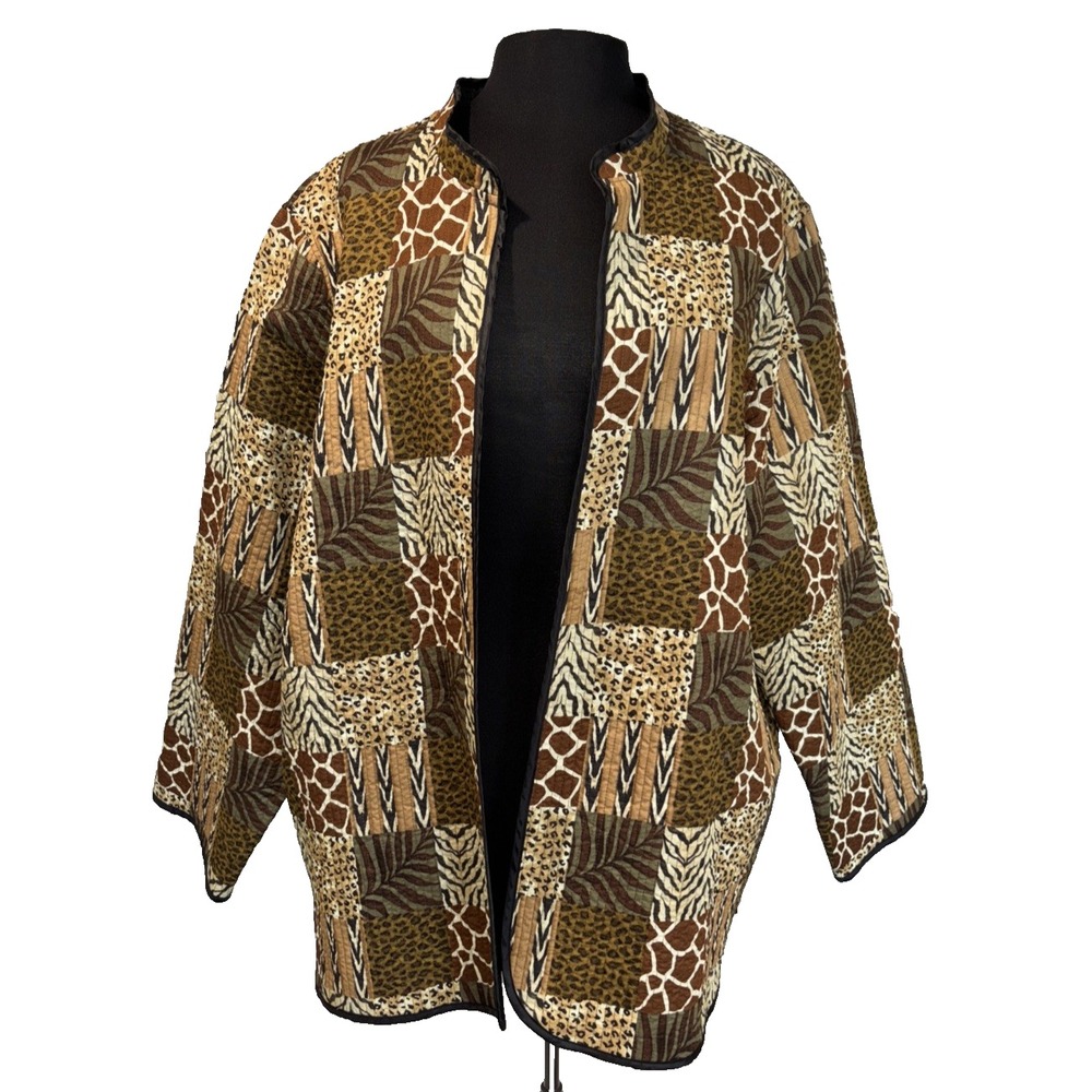 Blair Animal Print Open Jacket Women's Plus Size 2XL Browns‎ Quilted Safari